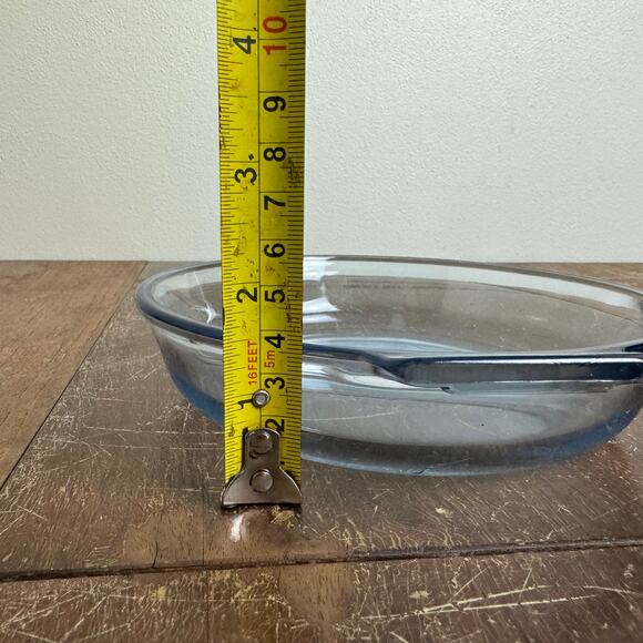 Vintage 1940s Pyrex Flameware H-QQ 817-B Blue Tint Pan Skillet Bowl USA - Picture 5 of 8